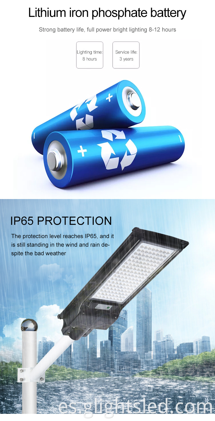 IP65 impermeable al aire libre 80w 120w todo en un alumbrado público solar integrado SMD led